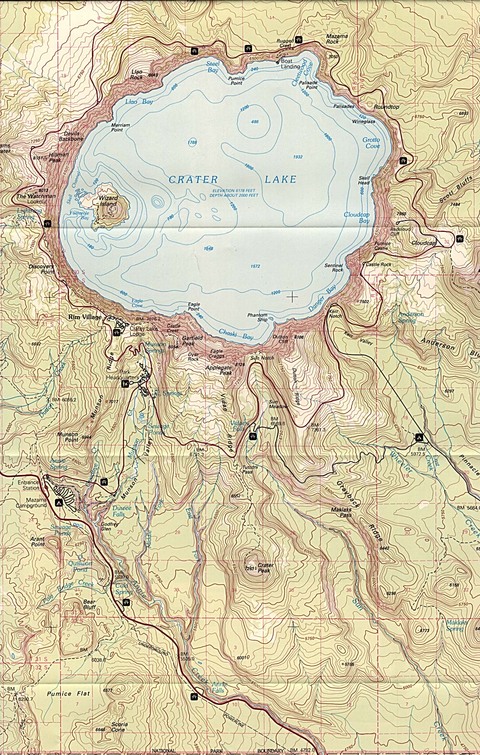 Crater Lake National Park Map, Oregon