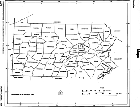 Pennsylvania Black and White Outline Map, United States