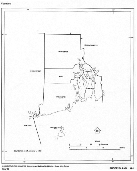 Mapa Blanco y Negro de Rhode Island