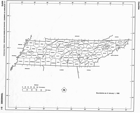 Tennessee Black and White Outline Map, United States