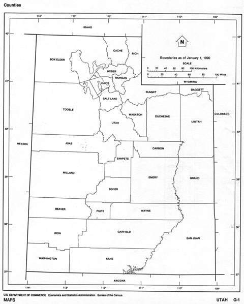 Utah Black and White Outline Map, United States