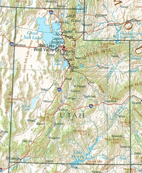 Mapa físico de Utah