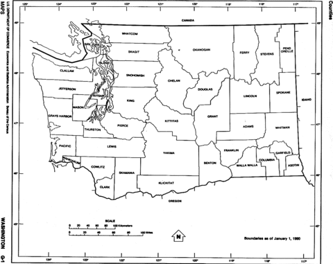 Washington Black and White Outline Map, United States