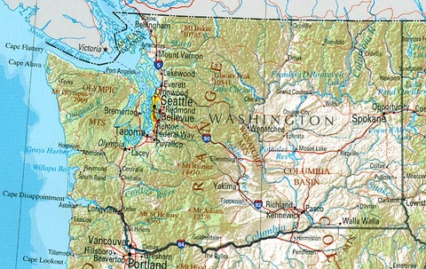 Mapa físico de Washington