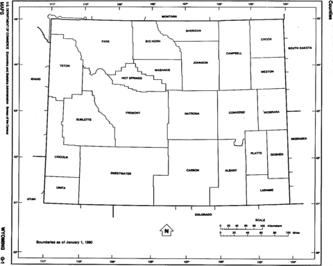 Wyoming Black and White Outline Map, United States