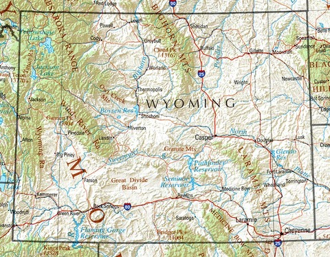 Mapa físico de Wyoming