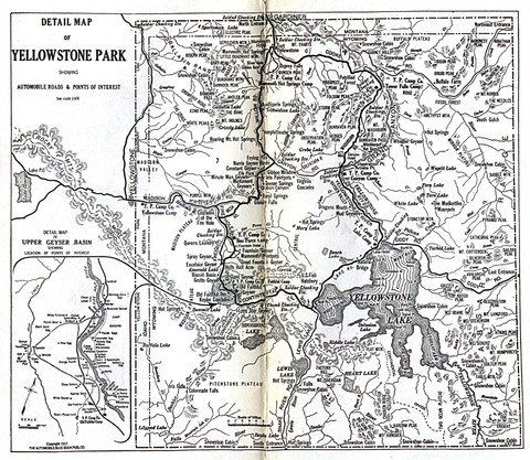 Mapa del Parque nacional de Yellowstone 1917