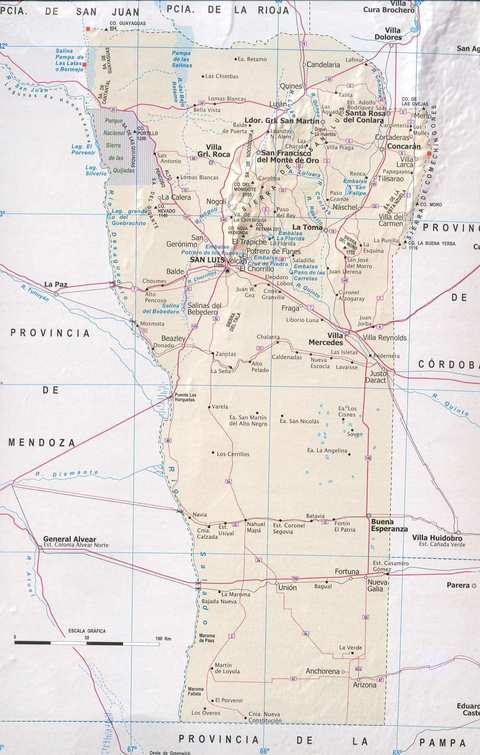 Mapa de la Provincia de San Luis, Argentina
