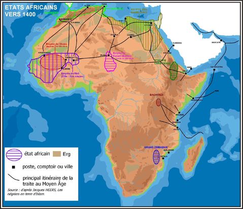 Historical map of Africa circa 1400