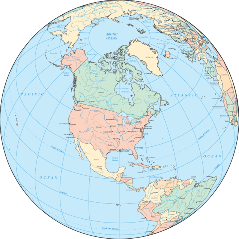 North America on the globe