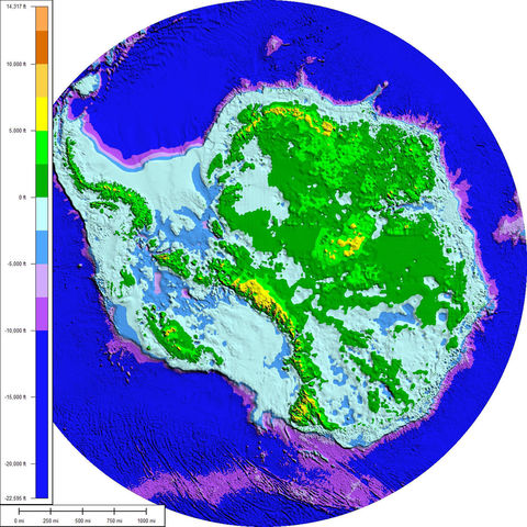 Topografía y batimetría de la Antártida 