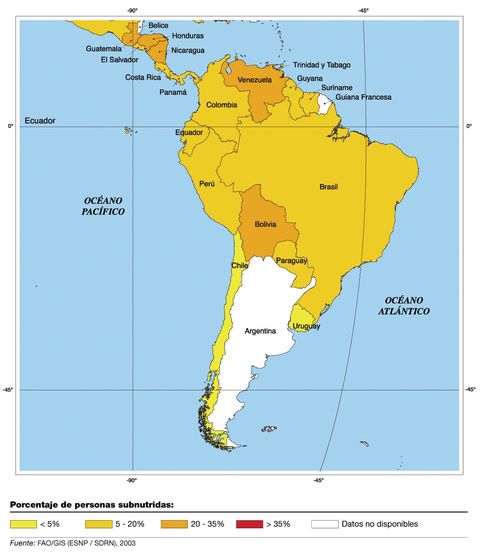 Undernourished population in South America 