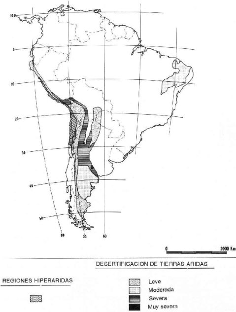 Potential desertification areas in South America 
