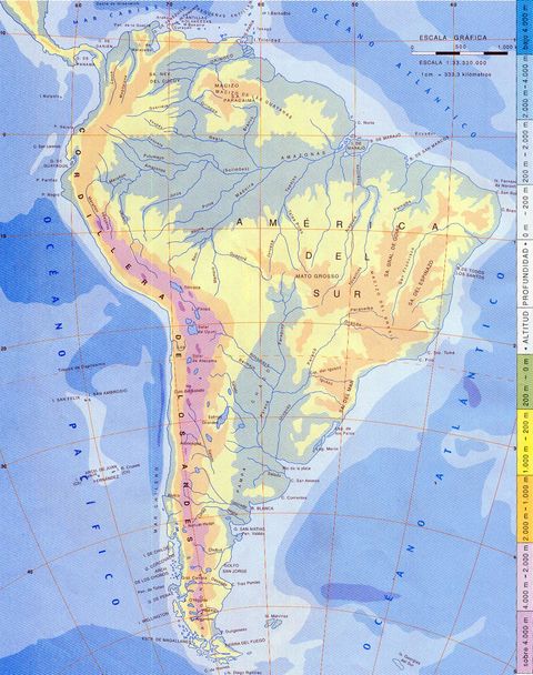 South America physical map