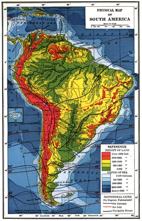 South America physical map
