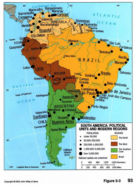 Divisiones políticas y regiones de América del Sur 