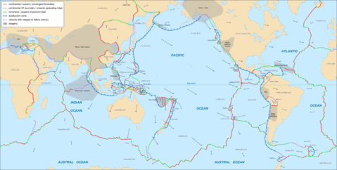 World tectonic plates with their movement vectors 