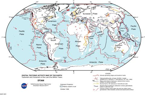 Mapa de la actividad tectónica del mundo