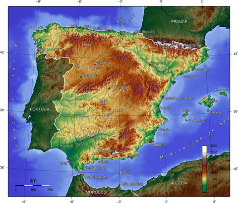 Spain physical map 