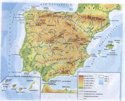 Spain physical map