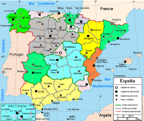 Spain with provinces and autonomous communities division 
