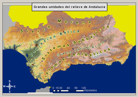 Physical map of Andalusia 2007
