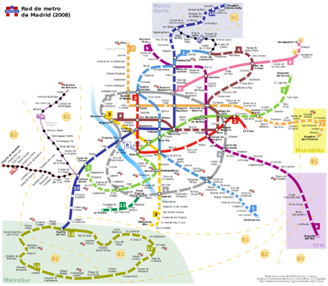 Madrid subway network map 2008