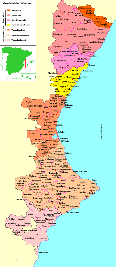 Map of Valencian dialect