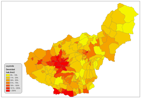 Densidad de población de la provincia de Granada 2008