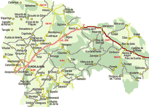 Mapa de carreteras de la Provincia de Guadalajara
