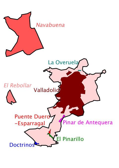 Valladolid, with its territories and population centers 2010