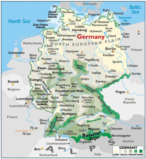 Physical map of Germany