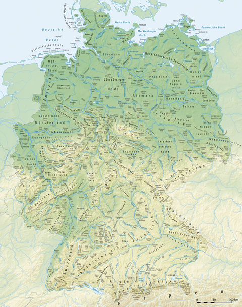 Mapa físico de Alemania 