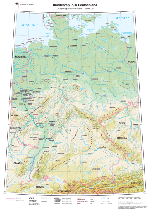 Physical map of Germany 