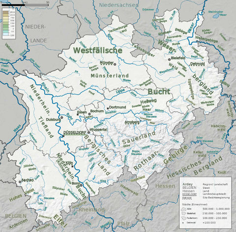 Main mountain ranges, rivers and landscapes of North Rhine-Westphalia 2009