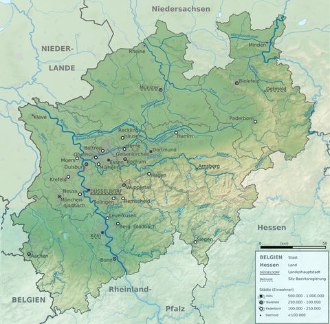 Physical map of North Rhine-Westphalia 2009