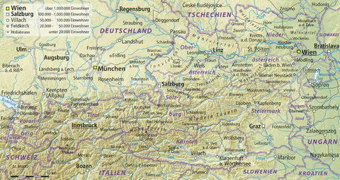 Physical map of Austria 