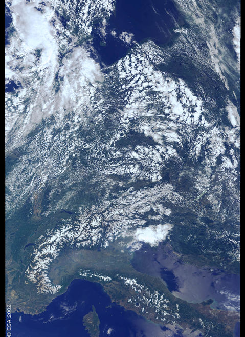 Satellite view of Austria and Switzerland 