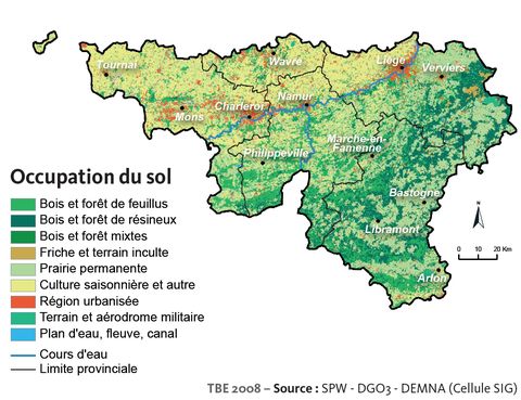 Mapa de cobertura del suelo de la Región Valona