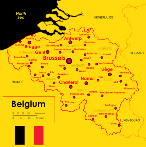 Major cities map of Belgium