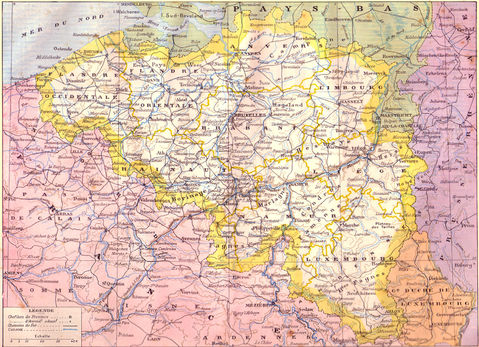Physical and political map of Belgium 1910