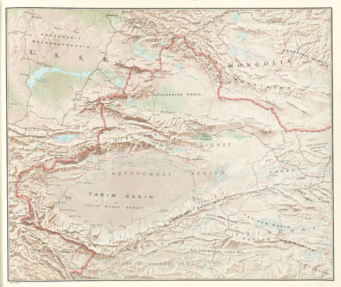 Mapa físico de Sinkiang