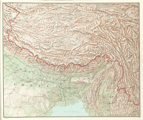 Mapa físico del Tíbet