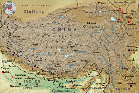 Physical map of the Qinghai–Tibetan Plateau 