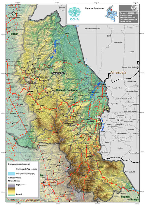 Physical map of Norte de Santander