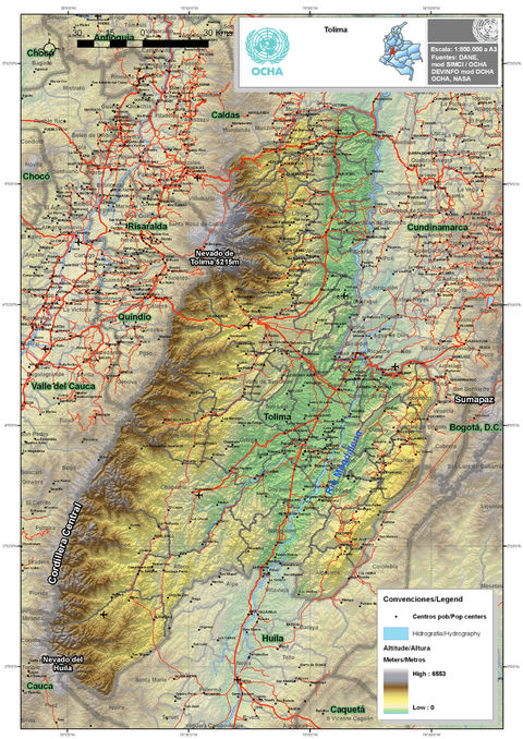 Mapa físico del Tolima