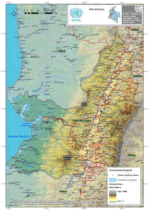 Physical map of Valle del Cauca Physical map of Valle del Cauca