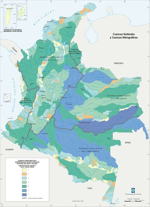 Drainage basins and watersheds in Colombia 