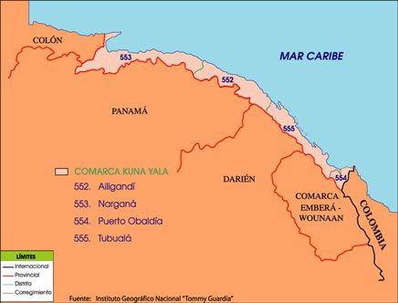 Political map of Kuna Yala
