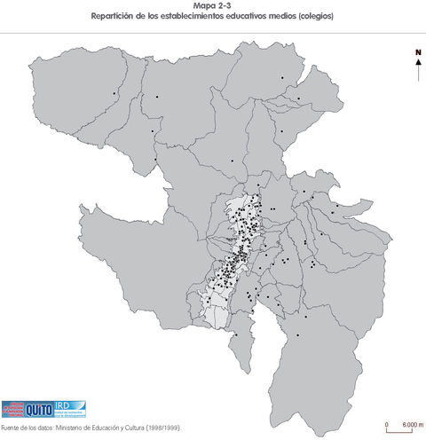 Establecimientos educativos medios (colegios) en el Distrito Metropolitano de Quito 2001 
